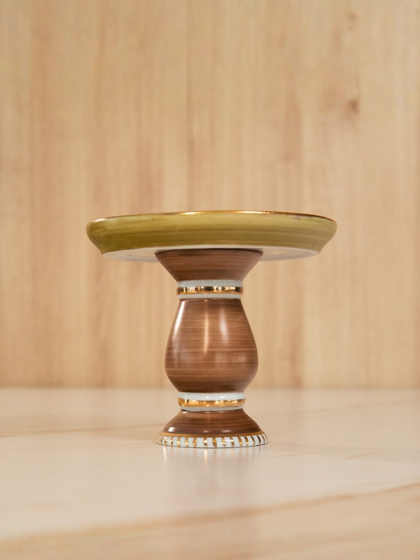 Boleira de Porcelana Marrom e Pistache P